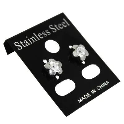 Aros Acero Stras Flor X12