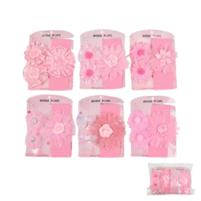 Set Pico Vincha Bebe Ancha Mono Rosa X6