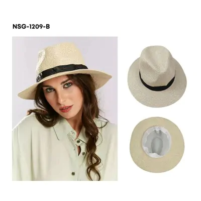 Sombrero Fedora Con Cinta Negra - Beige