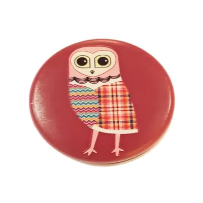 Espejo Relieve Redondo Buho Rojo Tartan