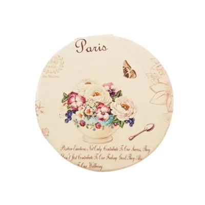 Espejo Cuerina Mediano Redondo Flor Paris