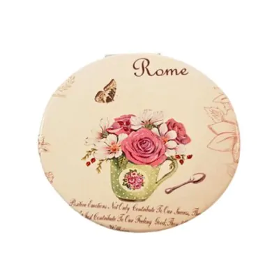Espejo Cuerina Mediano Redondo Flor Roma