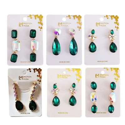 Aros Gemas Gotas Verde X6