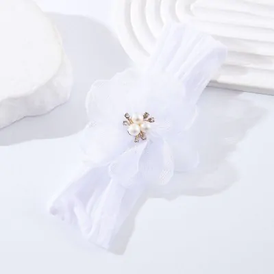Vincha Bebe Cinta Ancha Flor Perla X6