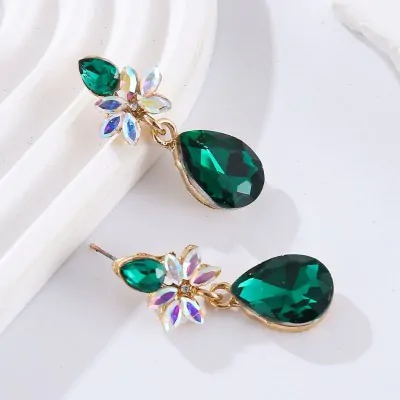 Aros Gemas Gotas Verde X6