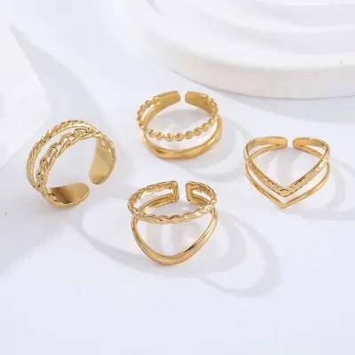 Anillo Acero Diseno Rio Dorado X12