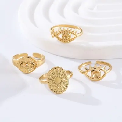 Anillo Acero Diseno Ojo Turco Dorado X12
