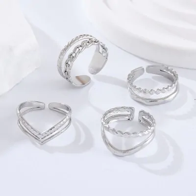 Anillo Acero Diseno Rio Plateado X12