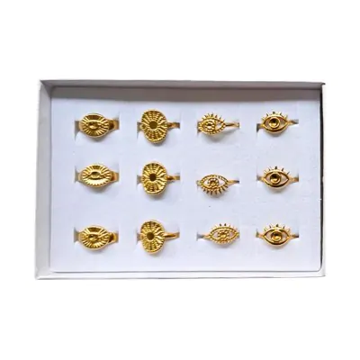 Anillo Acero Diseno Ojo Turco Dorado X12