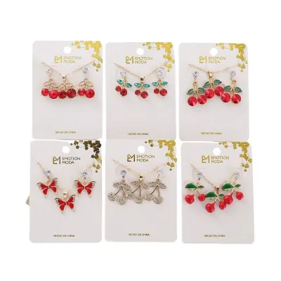 Set Collar + Aros Cereza Cherry X12