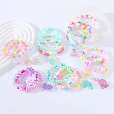Set Pulsera Infantil Pelotitas Perlas -animalitos X12