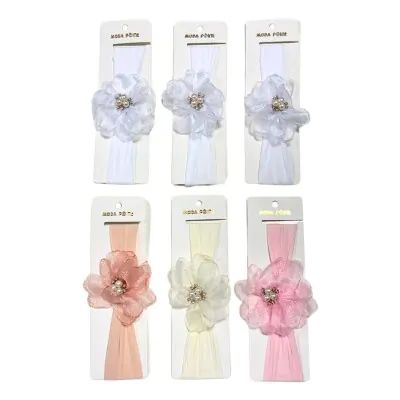 Vincha Bebe Cinta Ancha Flor Perla X6