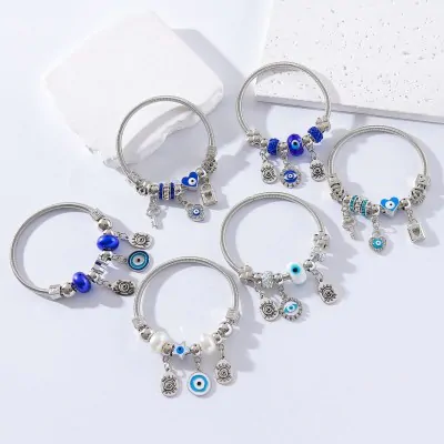 Pulsera Pandora Metal Cerrada - Plateado Ojo Turco X6