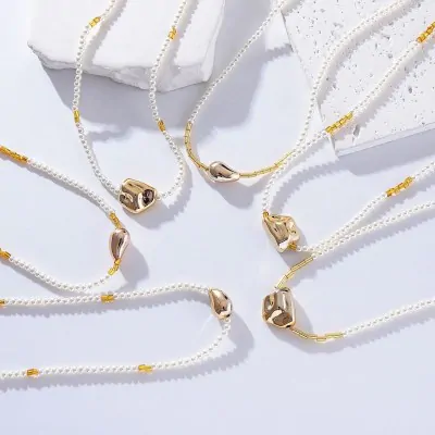 Collar Perla Aplique Dorado X12