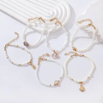 Set Pulsera Perlas Dije Dorado X12