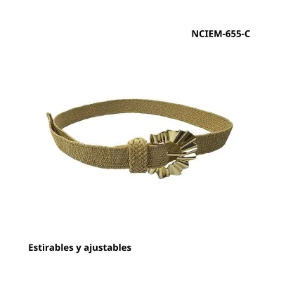 Cinturon Simil Rafia Estirable Hoja Camel