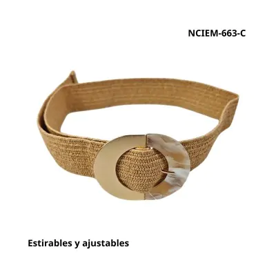 Cinturon Simil Rafia Estirable Marmol Ovalado Camel