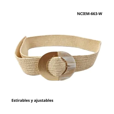 Cinturon Simil Rafia Estirable Marmol Ovalado Crudo
