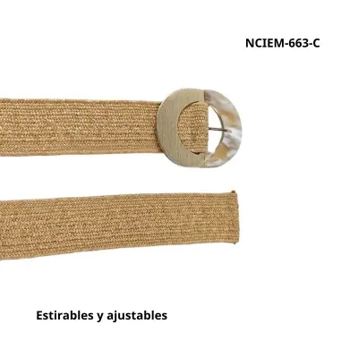 Cinturon Simil Rafia Estirable Marmol Ovalado Camel
