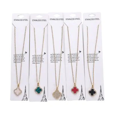 Collar Acero Trebol - Borde Stras Dorado X12