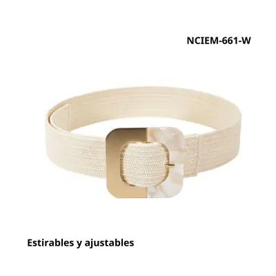 Cinturon Simil Rafia Estirable Marmol Rectangular Crudo