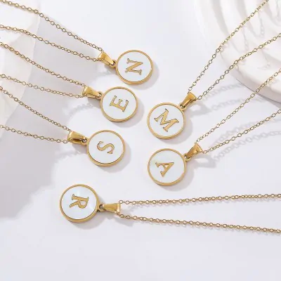 Collares Acero Letras A Dorado X6