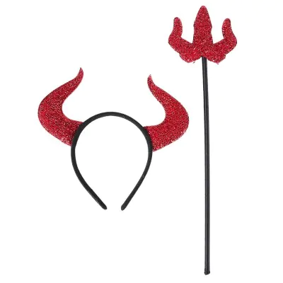 Set Cuernos Y Tridente De Demonio Halloween