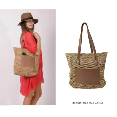 Bolso Canasto Con Bolsillo Camel