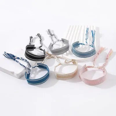 Pulsera Tela Hilo Lineas X12