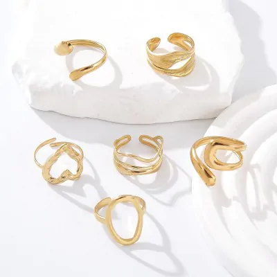 Anillo Acero Diseno Abstracto Dorado X12