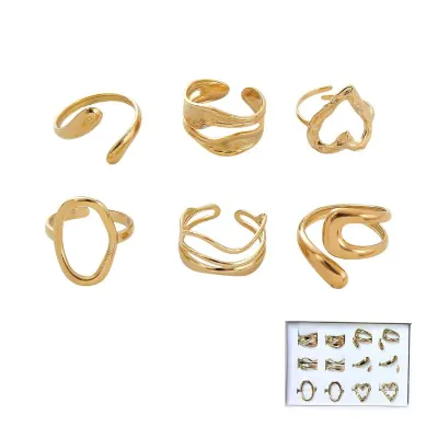 Anillo Acero Diseno Abstracto Dorado X12