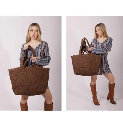 Bolso Canasto Doble Manija Marron