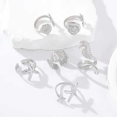 Anillo Acero Diseno Oceano Plateado X12