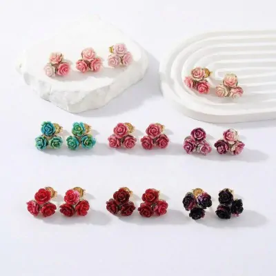 Aros Triple Flor Pintado
