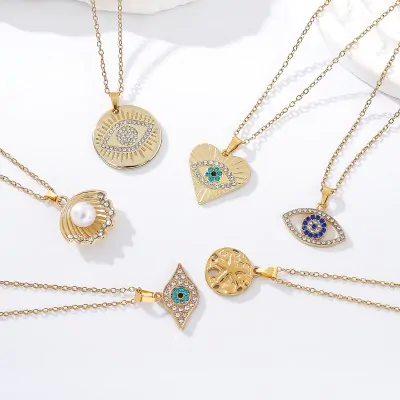 Collar Acero Ojo Turco Stras B X6