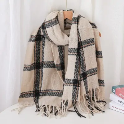 Pashmina Cuadrille Beige Y Gris