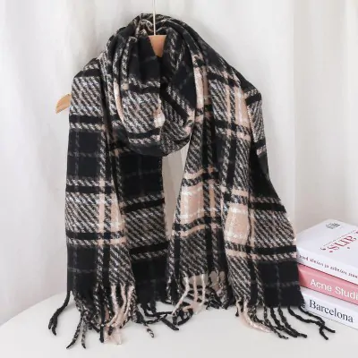 Pashmina Cuadrille Tartan Negro