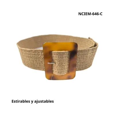 Cinturon Simil Rafia Estirable Carey Rectangular Camel