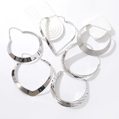 Collar Rigido Ancho Plateado X6