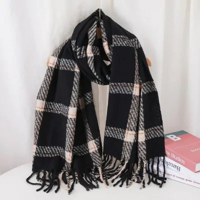 Pashmina Cuadrille Negro Y Beige