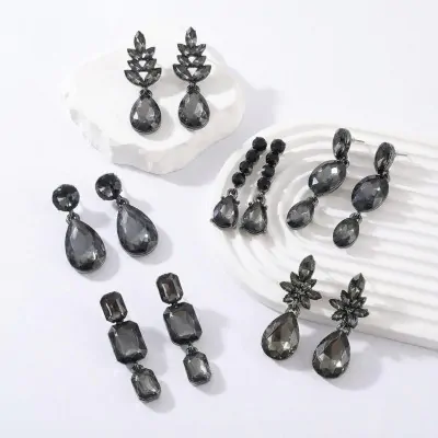 Aros Gemas Gotas Negra X6
