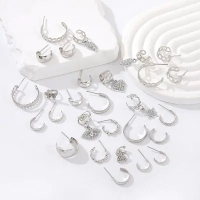 Set Argolla + Cuff Plateado X12