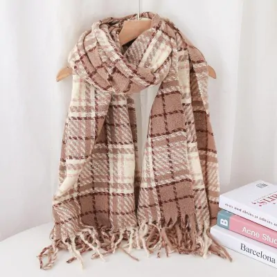 Pashmina Cuadrille Tartan Beige