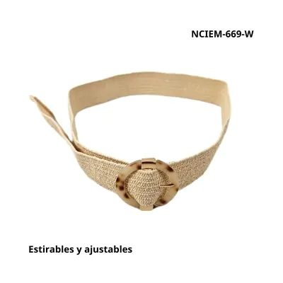 Cinturon Simil Rafia Estirable Carey Circular Crudo