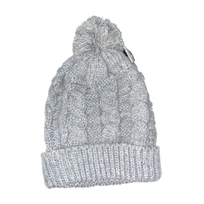 Gorro Lana Trenzado Con Pompon Gris