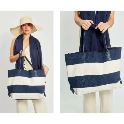 Bolso Canasto Playero Rayas Azul