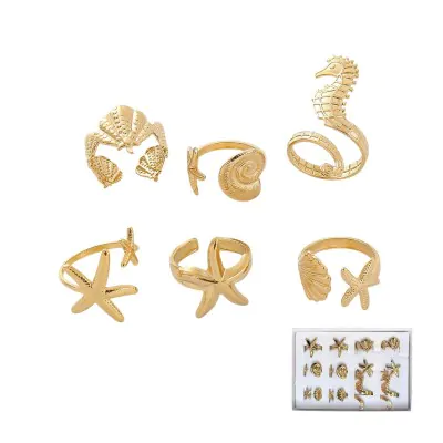 Anillo Acero Diseno Oceano Dorado X12