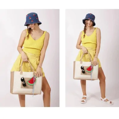 Bolso Canasto Shopper Con Bolsillo Camel