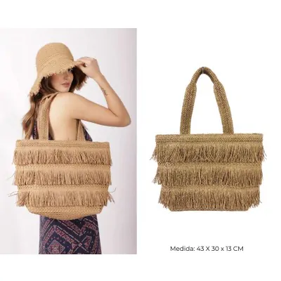 Bolso Canasto Con Flecos Camel
