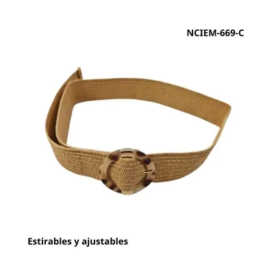 Cinturon Simil Rafia Estirable Carey Circular Camel